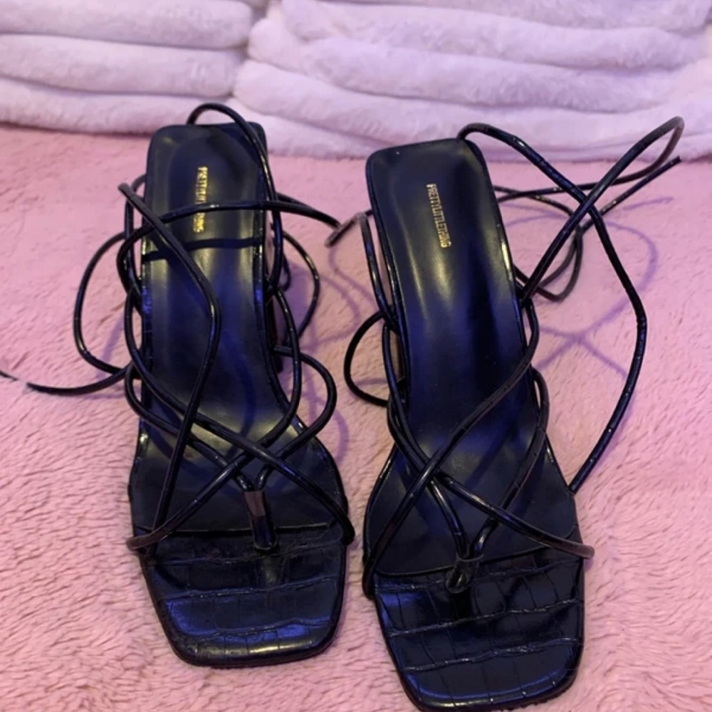 PrettyLittleThing Black Strappy Heels